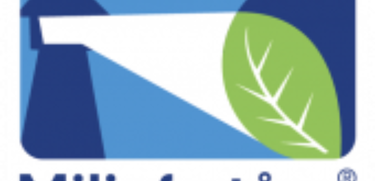 Miljofyrtarn logo - Blå fyrtårn som lyser opp et grønt bland